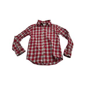 Carters Boys Red & Gray Plaid Long Sleeve Button-Up Shirt Size 7 Cotton